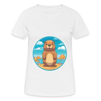 Marmotte aquarelle dessin animé Kawaii Clipart Animal - T-shirt respirant Femme - blanc - Devant - AI Model Female 172 dark (172cm)