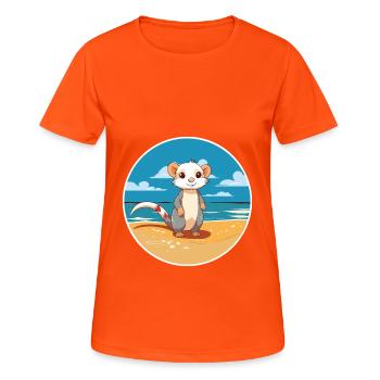 Ferret Watercolor Cartoon Kawaii Clipart Animal - Women's Breathable T-Shirt - neon orange - Front - AI Model Female 172 dark (172cm)
