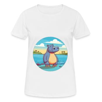 Hippo Watercolor Cartoon Kawaii Clipart Animal - Women's Breathable T-Shirt - white - Front - AI Model Female 172 dark (172cm)