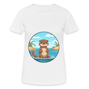 Otter Watercolor Cartoon Kawaii Clipart Animal - Women's Breathable T-Shirt - white - Front - AI Model Female 172 dark (172cm)