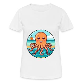 Octopus Watercolor Cartoon Kawaii Clipart Animal - Women's Breathable T-Shirt - white - Front - AI Model Female 172 dark (172cm)