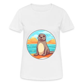 Seal Watercolor Cartoon Kawaii Clipart Animal - Women's Breathable T-Shirt - white - Front - AI Model Female 172 dark (172cm)