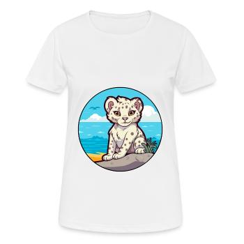 Léopard des neiges aquarelle dessin animé Kawaii Clipart animal de compagnie - T-shirt respirant Femme - blanc - Devant - AI Model Female 172 dark (172cm)