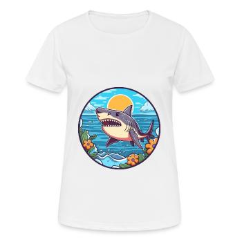 Requin aquarelle dessin animé kawaii Clipart Animal - T-shirt respirant Femme - blanc - Devant - AI Model Female 172 dark (172cm)