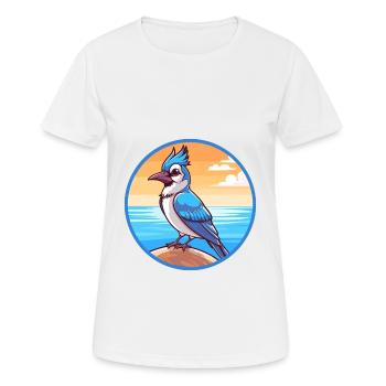 Blue Jay Watercolor Cartoon Kawaii Clipart Animal - Women's Breathable T-Shirt - white - Front - AI Model Female 172 dark (172cm)