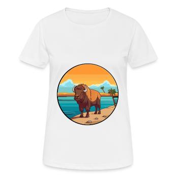 Bison Watercolor Cartoon Kawaii Clipart Animal - Women's Breathable T-Shirt - white - Front - AI Model Female 172 dark (172cm)