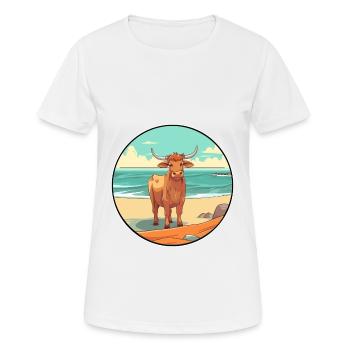 Bull Watercolor Cartoon Kawaii Clipart Animal - Women's Breathable T-Shirt - white - Front - AI Model Female 172 dark (172cm)