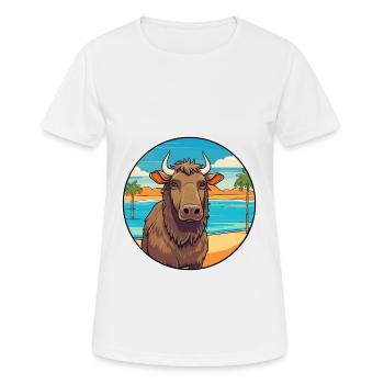 Buffalo Watercolor Cartoon Kawaii Clipart Animal - Women's Breathable T-Shirt - white - Front - AI Model Female 172 dark (172cm)