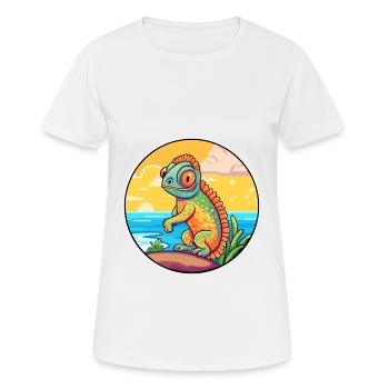 Chameleon Watercolor Cartoon Kawaii Clipart Animal - Women's Breathable T-Shirt - white - Front - AI Model Female 172 dark (172cm)