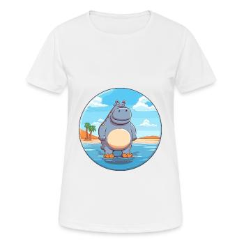 Hippo Watercolor Cartoon Kawaii Clipart Animal - Women's Breathable T-Shirt - white - Front - AI Model Female 172 dark (172cm)