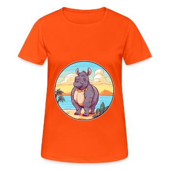 Rhino Watercolor Cartoon Kawaii Clipart Animal - Women's Breathable T-Shirt - neon orange - Front - AI Model Female 172 dark (172cm)