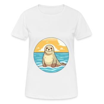 Seal Watercolor Cartoon Kawaii Clipart Animal - Women's Breathable T-Shirt - white - Front - AI Model Female 172 dark (172cm)