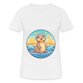 Otter Watercolor Cartoon Kawaii Clipart Animal - Women's Breathable T-Shirt - white - Front - AI Model Female 172 dark (172cm)