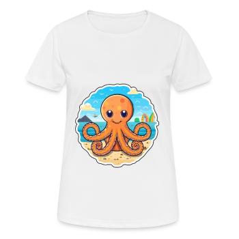 Octopus Watercolor Cartoon Kawaii Clipart Animal - Women's Breathable T-Shirt - white - Front - AI Model Female 172 dark (172cm)