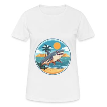 Requin aquarelle dessin animé kawaii Clipart Animal - T-shirt respirant Femme - blanc - Devant - AI Model Female 172 dark (172cm)
