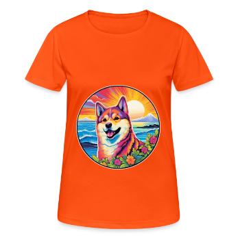 Akita Dog Breed Colorful Cartoon Watercolor - Women's Breathable T-Shirt - neon orange - Front - AI Model Female 172 dark (172cm)