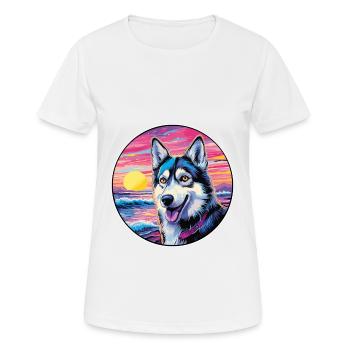 Alaskan Husky Hund Rasse Bunte Karikatur Watercolo - Frauen T-Shirt atmungsaktiv - Weiß - Vorne - AI Model Female 172 dark (172cm)