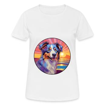 Australian Shepherd Dog Breed Colorful Cartoon Wat - Women's Breathable T-Shirt - white - Front - AI Model Female 172 dark (172cm)