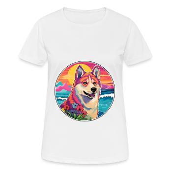 Akita Inu Hunderasse Bunte Karikatur Aquarell - Frauen T-Shirt atmungsaktiv - Weiß - Vorne - AI Model Female 172 dark (172cm)