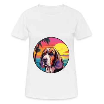 Basset Hund Hund Rasse Bunte Karikatur Aquarell - Frauen T-Shirt atmungsaktiv - Weiß - Vorne - AI Model Female 172 dark (172cm)
