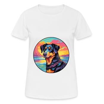 Beauceron Dog Breed Colorful Cartoon Watercolor - Women's Breathable T-Shirt - white - Front - AI Model Female 172 dark (172cm)