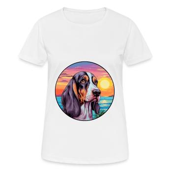 Blaue Gascogne Basset Hunderasse Bunte Karikatur Wat - Frauen T-Shirt atmungsaktiv - Weiß - Vorne - AI Model Female 172 dark (172cm)