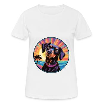 Schwarze braune Hunderasse bunte Karikatur Aquarell - Frauen T-Shirt atmungsaktiv - Weiß - Vorne - AI Model Female 172 dark (172cm)