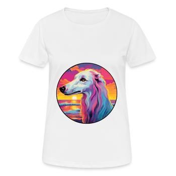 Borzoi Dog Breed Colorful Cartoon Watercolor - Women's Breathable T-Shirt - white - Front - AI Model Female 172 dark (172cm)