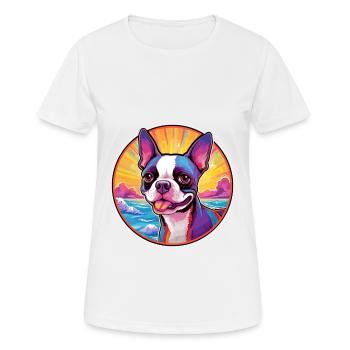 Boston Terrier Hunderasse Bunte Karikatur Watercol - Frauen T-Shirt atmungsaktiv - Weiß - Vorne - AI Model Female 172 dark (172cm)