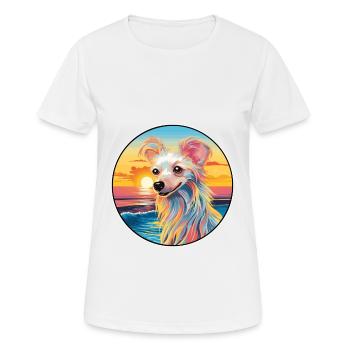 Chien chinois à crête race coloré dessin animé Waterco - T-shirt respirant Femme - blanc - Devant - AI Model Female 172 dark (172cm)