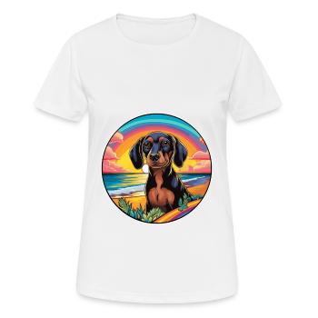 Dackel Hund Rasse Bunte Karikatur Aquarell - Frauen T-Shirt atmungsaktiv - Weiß - Vorne - AI Model Female 172 dark (172cm)