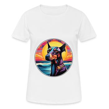 Doberman chien race coloré dessin animé aquarelle - T-shirt respirant Femme - blanc - Devant - AI Model Female 172 dark (172cm)