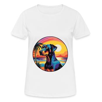 Dobermann Pinscher Hunderasse Buntes Karikatur Wasser - Frauen T-Shirt atmungsaktiv - Weiß - Vorne - AI Model Female 172 dark (172cm)