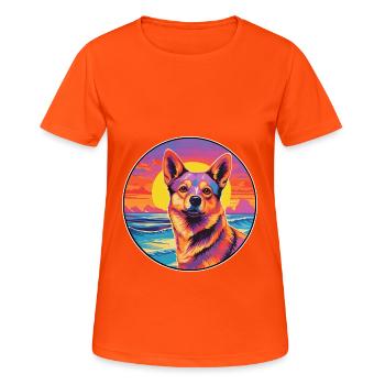 Dingo-Hunderasse Buntes Cartoon-Aquarell - Frauen T-Shirt atmungsaktiv - Neonorange - Vorne - AI Model Female 172 dark (172cm)