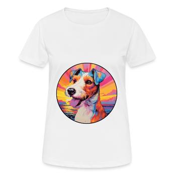 Foxterrier glatte Hunderasse bunte Karikatur Wate - Frauen T-Shirt atmungsaktiv - Weiß - Vorne - AI Model Female 172 dark (172cm)