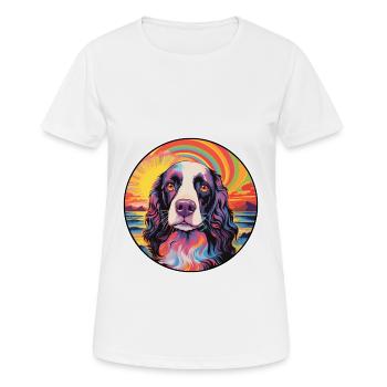 English Springer Spaniel Hunderasse Bunt Cartoo - Frauen T-Shirt atmungsaktiv - Weiß - Vorne - AI Model Female 172 dark (172cm)