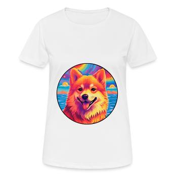 Finnischer Spitz Hunderasse Bunte Karikatur Watercolo - Frauen T-Shirt atmungsaktiv - Weiß - Vorne - AI Model Female 172 dark (172cm)