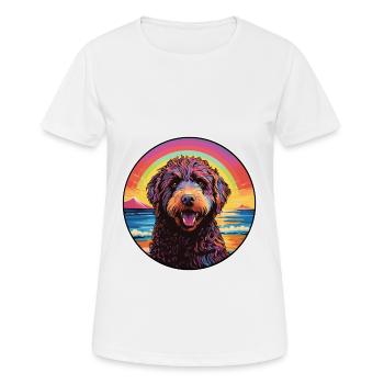 Frison Chien D’eau Race Coloré Dessin Animé Watercolo - T-shirt respirant Femme - blanc - Devant - AI Model Female 172 dark (172cm)