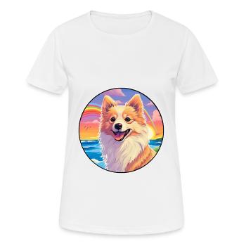 Deutsche Spitz Hunderasse bunte Karikatur Aquarell - Frauen T-Shirt atmungsaktiv - Weiß - Vorne - AI Model Female 172 dark (172cm)