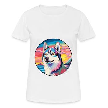 Husky chien race coloré dessin animé aquarelle - T-shirt respirant Femme - blanc - Devant - AI Model Female 172 dark (172cm)