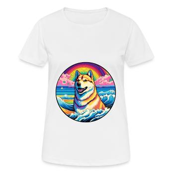 Jindo Dog Breed Colorful Cartoon Watercolor - Women's Breathable T-Shirt - white - Front - AI Model Female 172 dark (172cm)