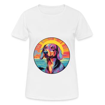 Lettische Jagdhundrasse Bunte Karikatur Watercolo - Frauen T-Shirt atmungsaktiv - Weiß - Vorne - AI Model Female 172 dark (172cm)