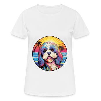 Lhasa Apso Hunderasse bunte Karikatur Aquarell - Frauen T-Shirt atmungsaktiv - Weiß - Vorne - AI Model Female 172 dark (172cm)