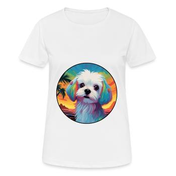 Chien maltais race coloré dessin animé aquarelle - T-shirt respirant Femme - blanc - Devant - AI Model Female 172 dark (172cm)