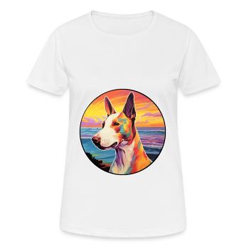 Miniatur Bullterrier Hunderasse Bunte Karikatur - Frauen T-Shirt atmungsaktiv - Weiß - Vorne - AI Model Female 172 dark (172cm)