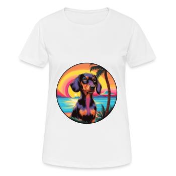 Miniatur Dackel Hunderasse Bunte Karikatur Wat - Frauen T-Shirt atmungsaktiv - Weiß - Vorne - AI Model Female 172 dark (172cm)