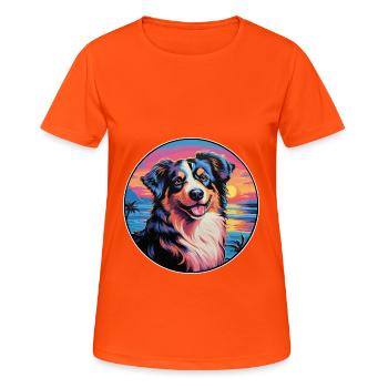 Nordamerikanische Schäferhundsrasse Bunte Karikatur - Frauen T-Shirt atmungsaktiv - Neonorange - Vorne - AI Model Female 172 dark (172cm)