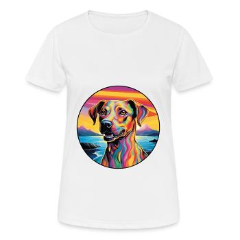 Mountain Cur Dog Breed Aquarelle de dessin animé coloré - T-shirt respirant Femme - blanc - Devant - AI Model Female 172 dark (172cm)