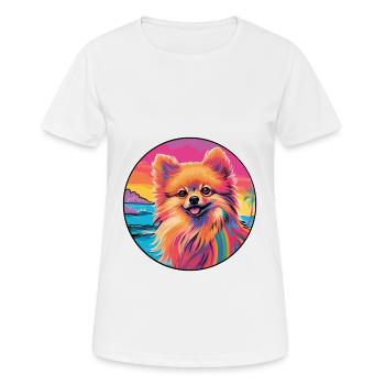Pommern Deutscher Spitz Hunderasse Bunte Karikatur - Frauen T-Shirt atmungsaktiv - Weiß - Vorne - AI Model Female 172 dark (172cm)