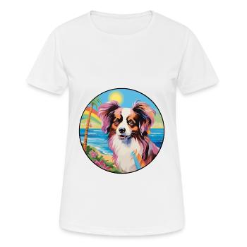 Papillon chien race coloré dessin animé aquarelle - T-shirt respirant Femme - blanc - Devant - AI Model Female 172 dark (172cm)